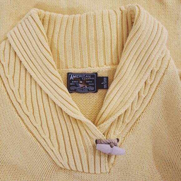 American Living Yellow 100% Cotton Cowl Neck Long Sleeve Pullover Sweater Size L - Picture 6 of 7